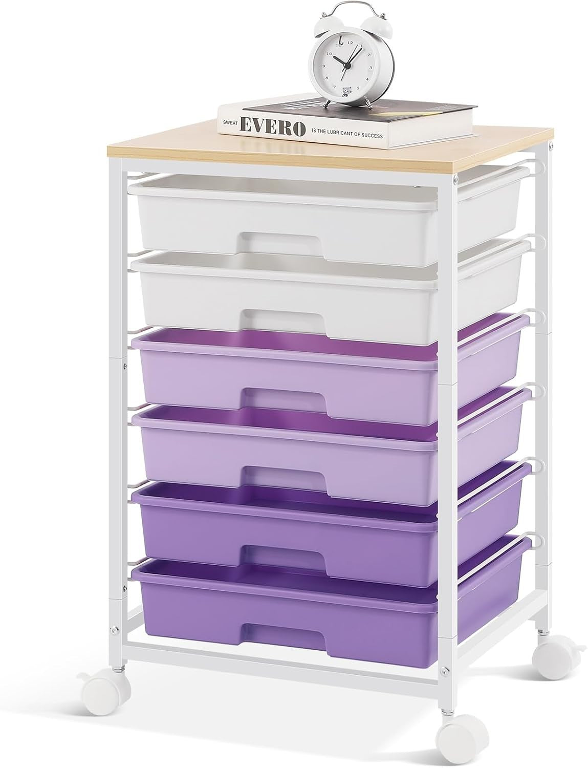 Purple 6 Drawer Rolling Storage Cart Utility Organizer Trolley Wheels