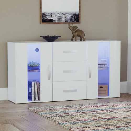 White LED Sideboard Cabinet RGB Lights 2 Door 3 Drawer Storage Unit**