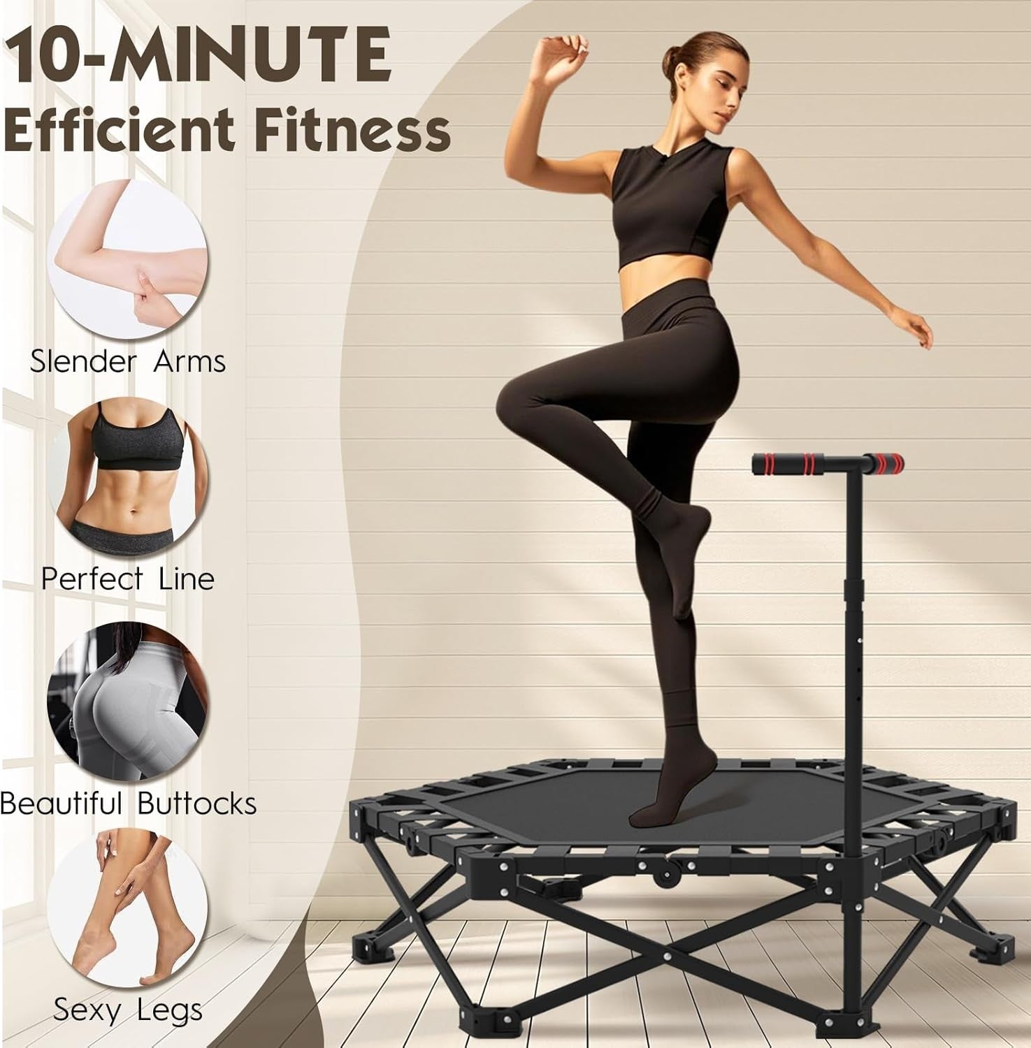 Indoor Fitness Trampoline 106cm Foldable Rebounder Adjustable Handle