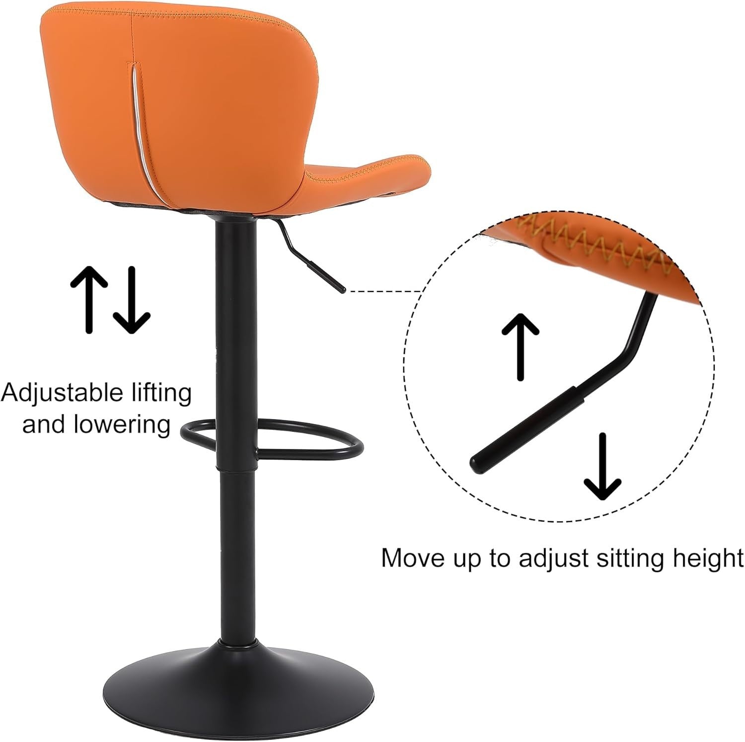 Orange PU Leather Bar Stools Set of 3 | Adjustable Swivel Counter Chairs
