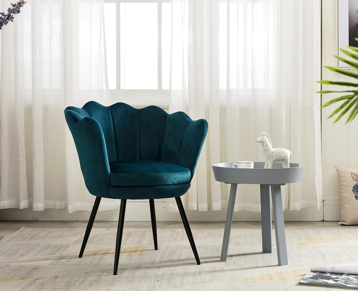 Teal  Velvet Lounge Chair Gold Legs | Petal Back Armchair for Bedroom