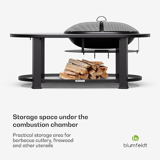 3-in-1 Fire Pit BBQ Table Outdoor Terrazzo Design Heat Shield Spark Guard
