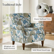 Floral Wingback Armchair Upholstered Accent Chair Lounge Seat Bedroom