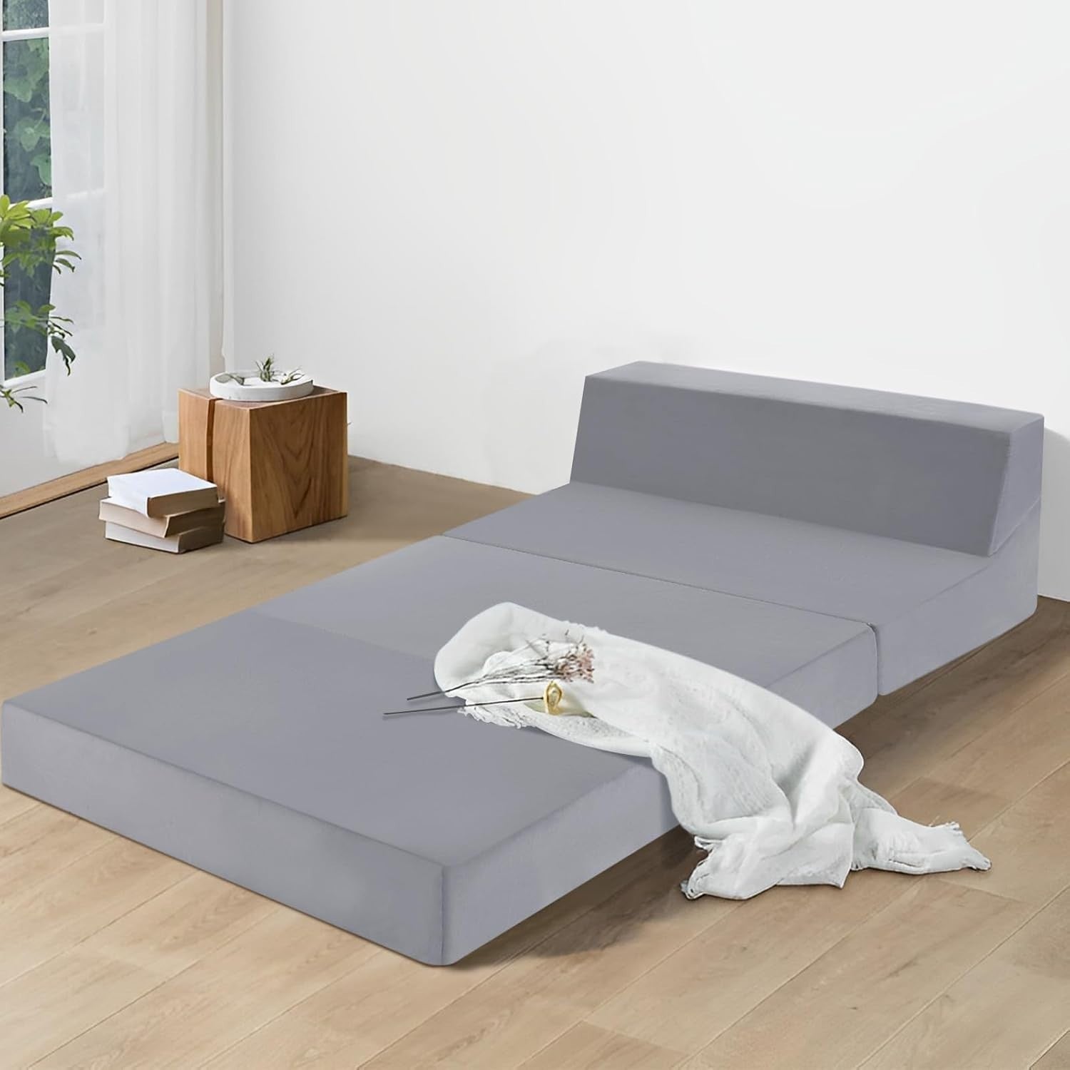High-Density Folding Floor Mattress Sofa Bed | Portable Guest Bed, Grey