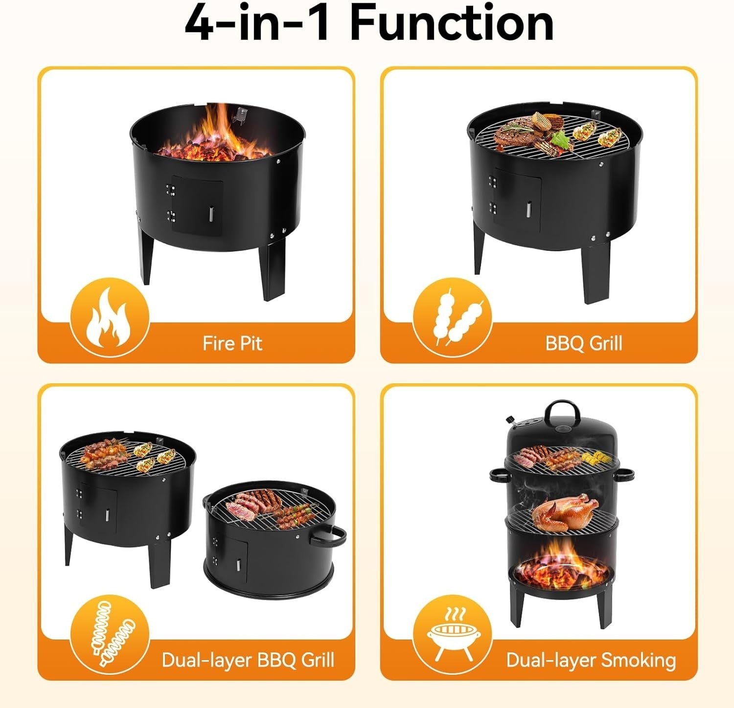 3-in-1 Charcoal BBQ Smoker Grill Outdoor Cooker – Portable Tower Barbecue