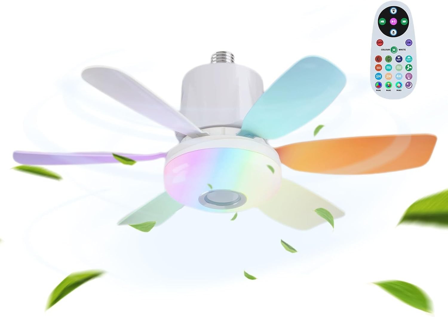 Lruvaqi 32W RGB Ceiling Fan Light, Dimmable LED, Bluetooth Music – Colorful
