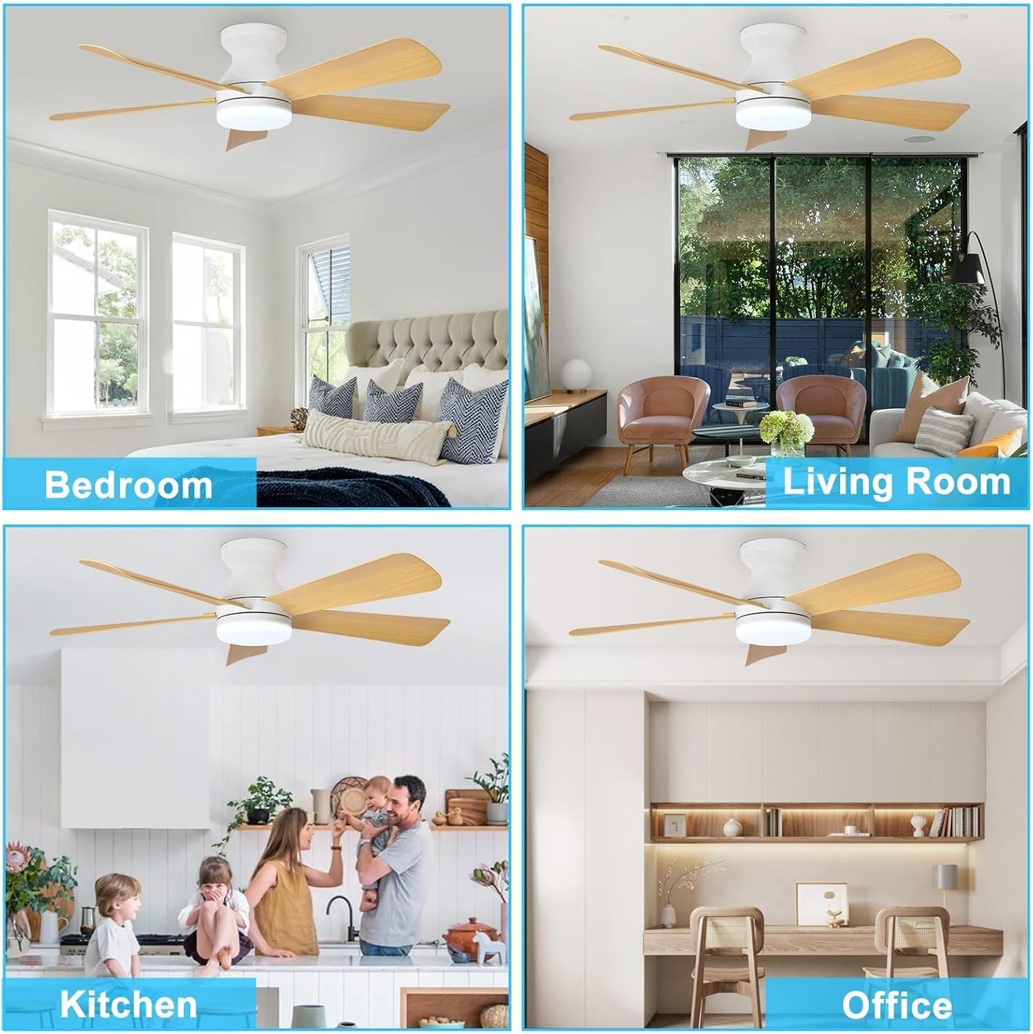 42-Inch Ceiling Fan with Light 5 Blades 6 Speeds Remote Timer