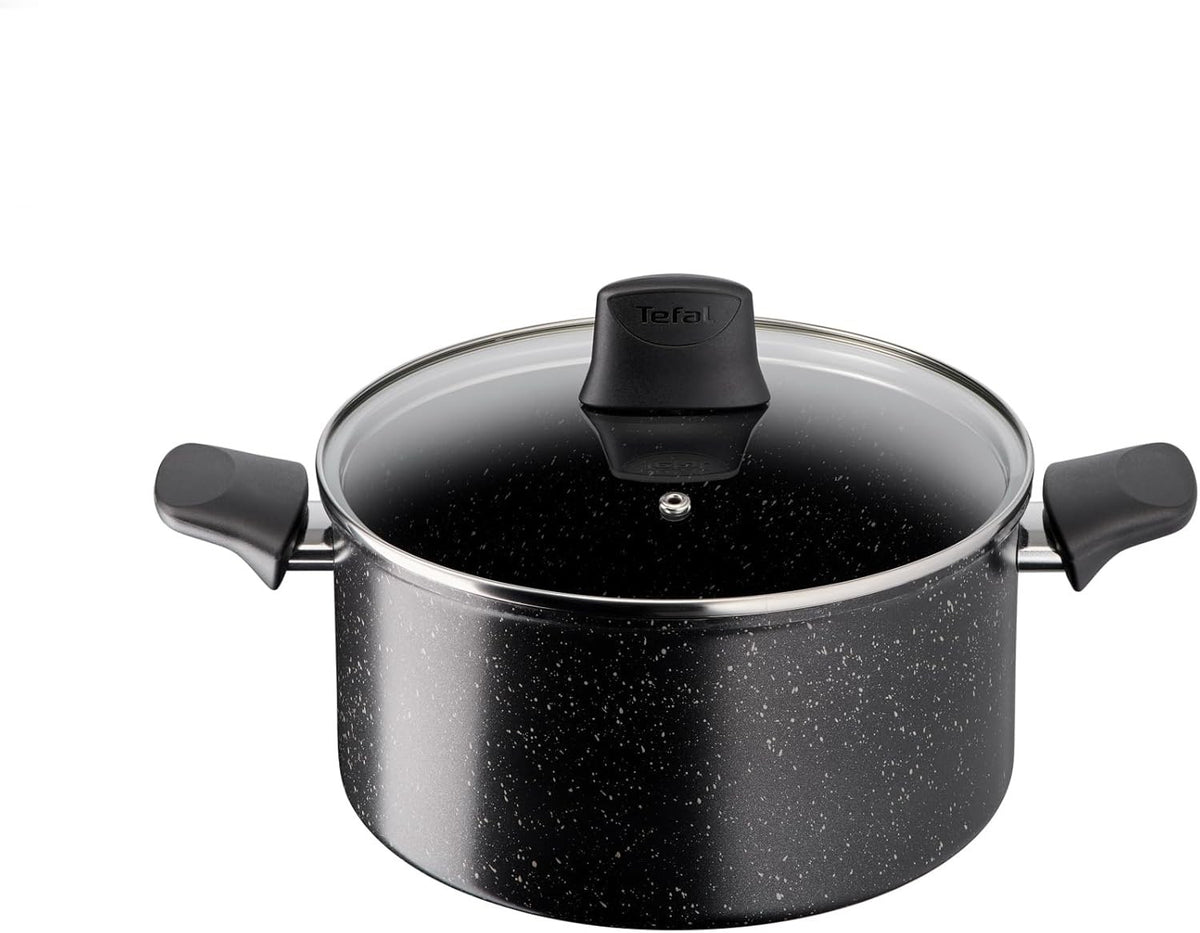 24cm Stone Black Non Stick Durable Coating Casserole Pot with Lid Induction Safe