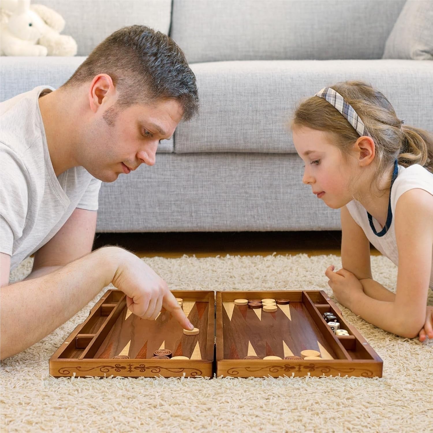 Wooden Inlaid Backgammon Set 15.7in Folding Board Travel Strategy Game