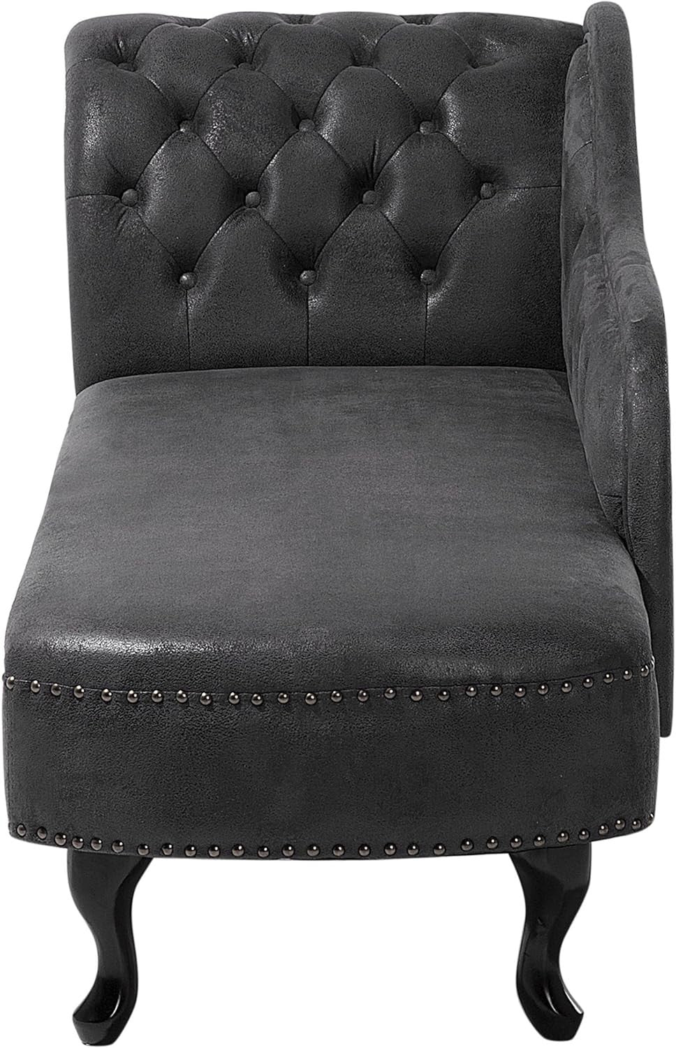 Left Hand Chesterfield Chaise Lounge Faux Suede Black Sofa 169cm Elegant Tufted