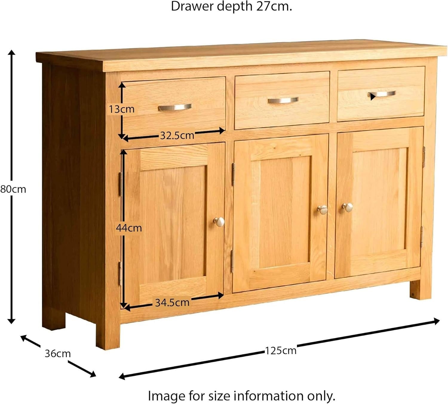 Large Oak Sideboard Cabinet 3 Doors 3 Drawers Sturdy Storage for Living Room