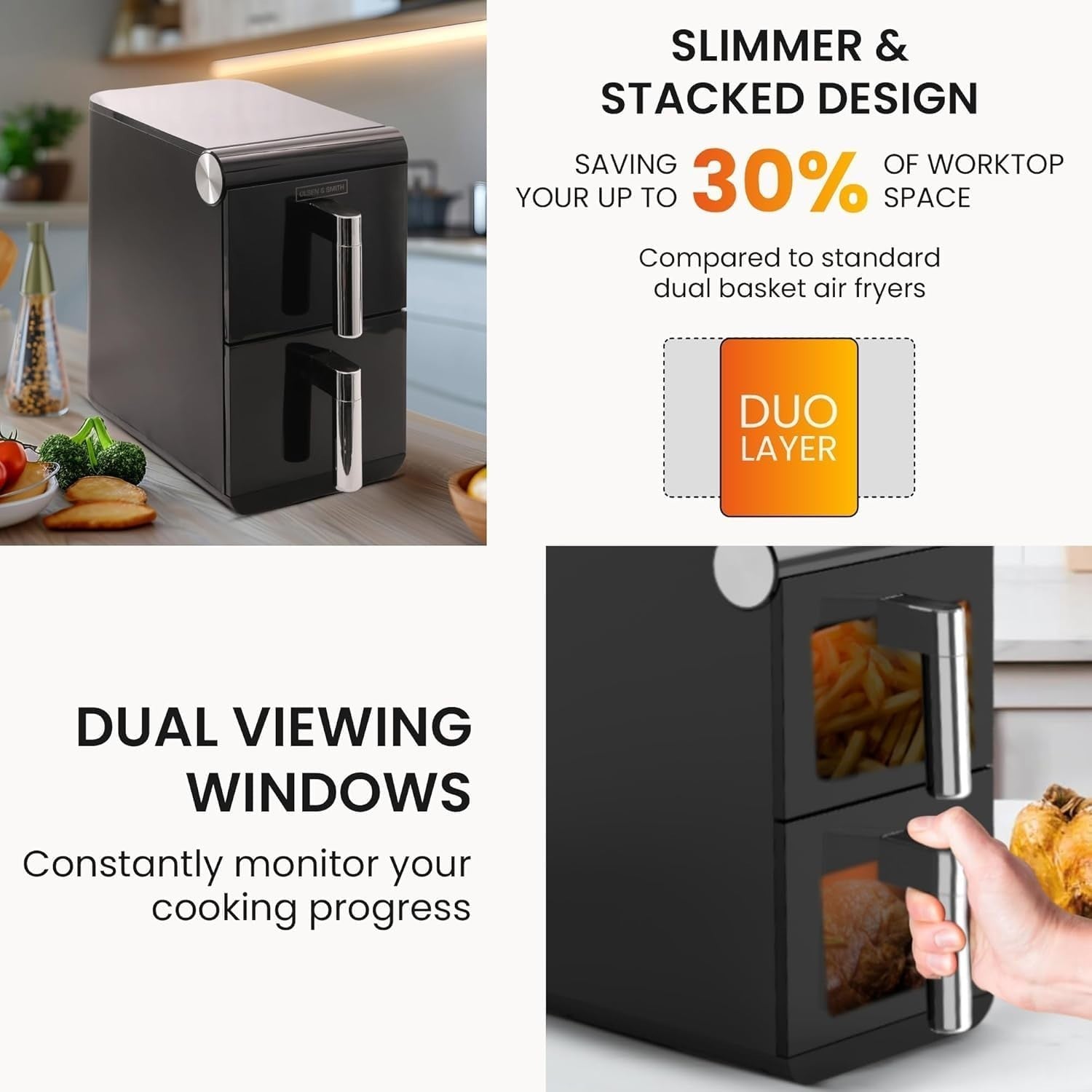 11L Vertical Dual Zone Air Fryer | Space-Saving Stack Design | 13 Presets