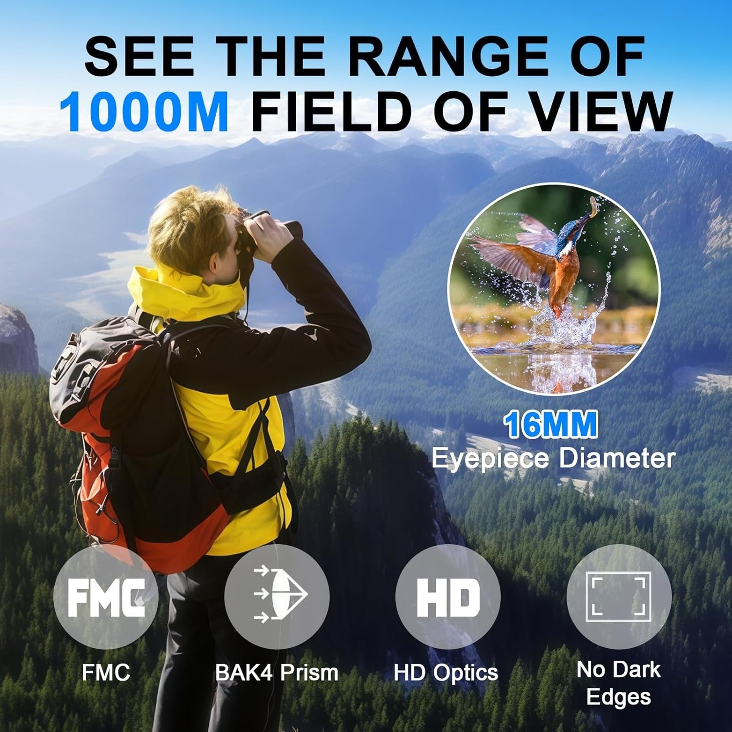 12x25 Compact Binoculars HD Lightweight Waterproof for Travel Hiking Sports