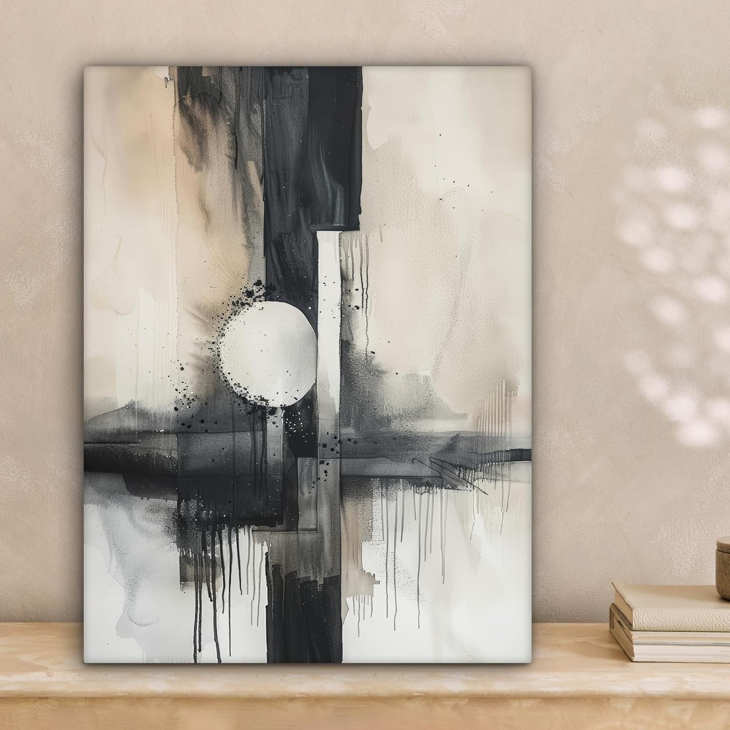 Grey Black Abstract Canvas Wall Art 30x40cm Framed Modern Print