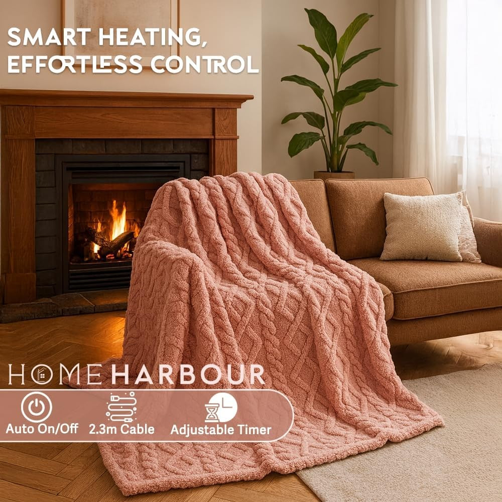 Electric Heated Throw Blanket 180x130cm 9 Heat Levels Timer Sherpa Fleece