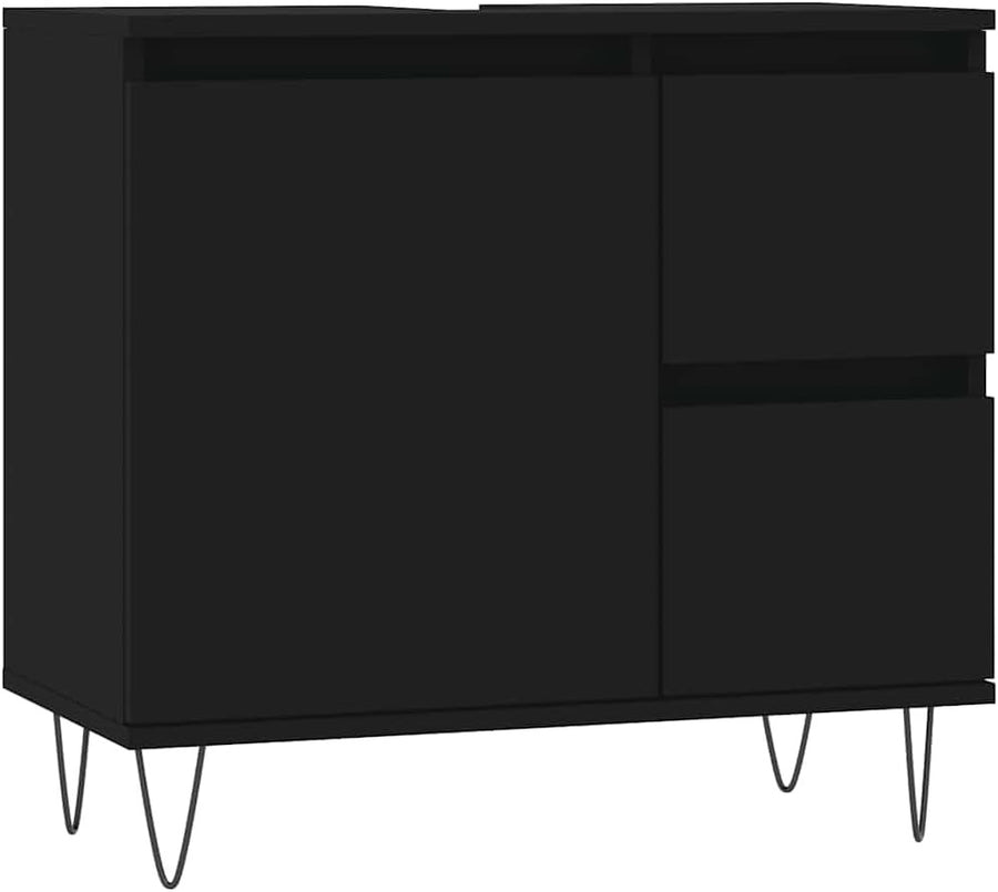 Modern Black Bathroom Vanity Unit 65cm Under Sink Storage Cabinet Cupboard