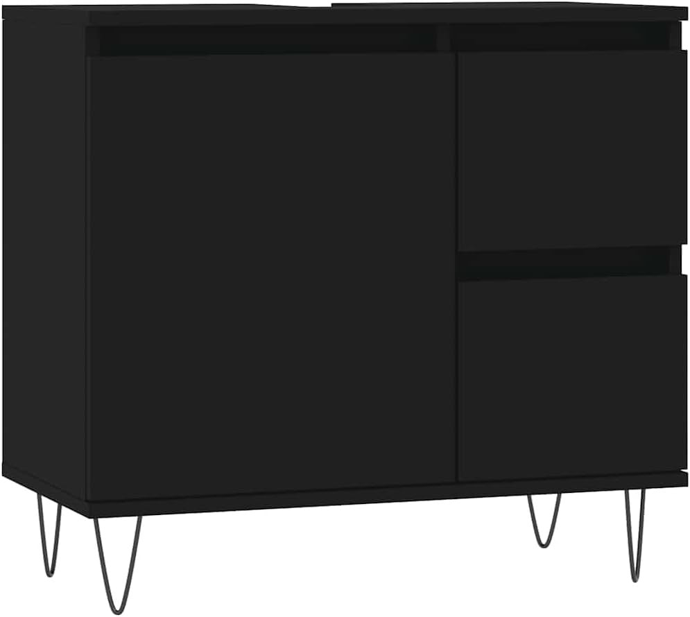 Modern Black Bathroom Vanity Unit 65cm Under Sink Storage Cabinet Cupboard