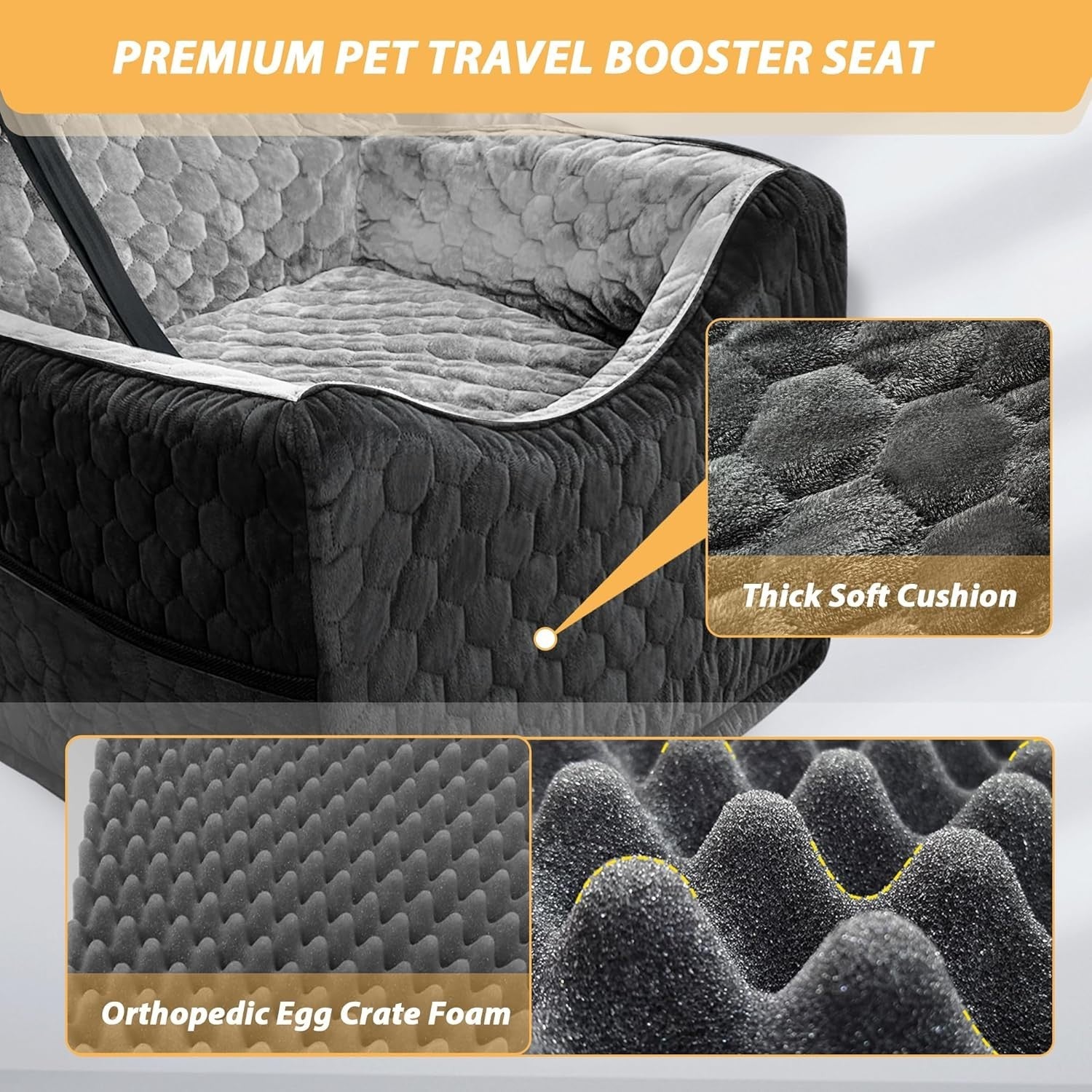 Memory Foam Dog Booster Seat Washable Pet Car Bed Travel Carrier