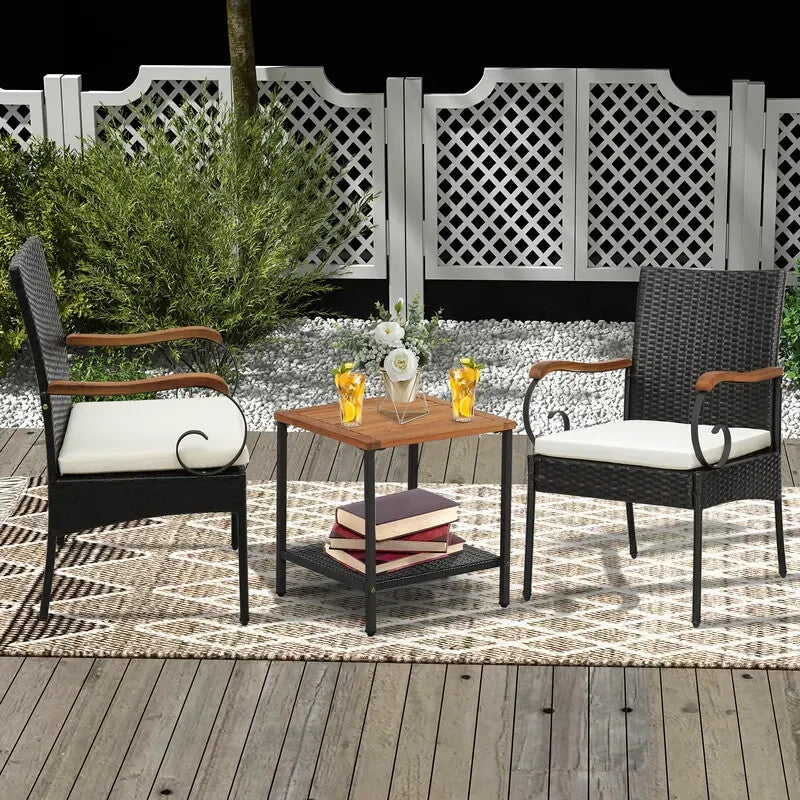 2x Rattan Garden Chairs Set with Cushions – Metal Frame, 89cm High, 180kg