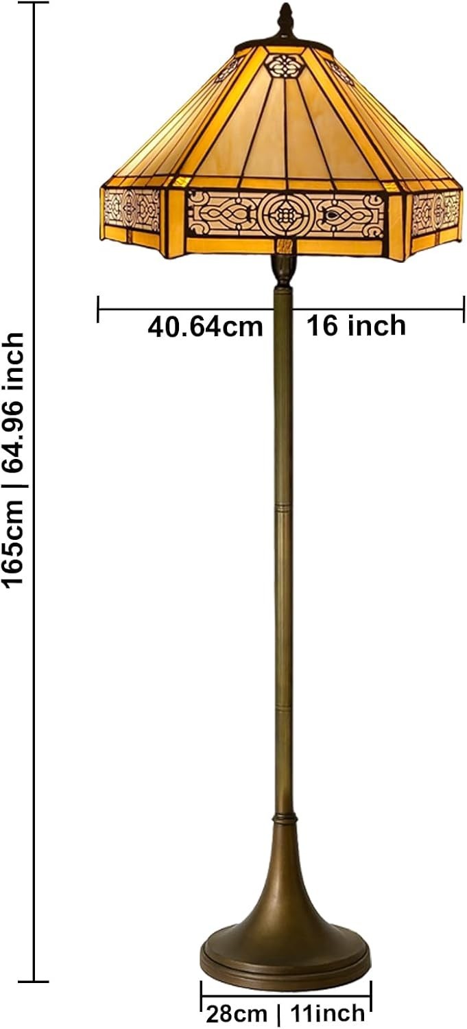 Tiffany Style Floor Lamp Handcrafted Stained Glass 16in Antique Living Room