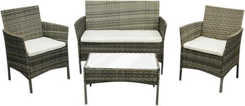 Outdoor Rattan Garden Sofa Set 4-Seater with Mixed Grey + Beige Cushions