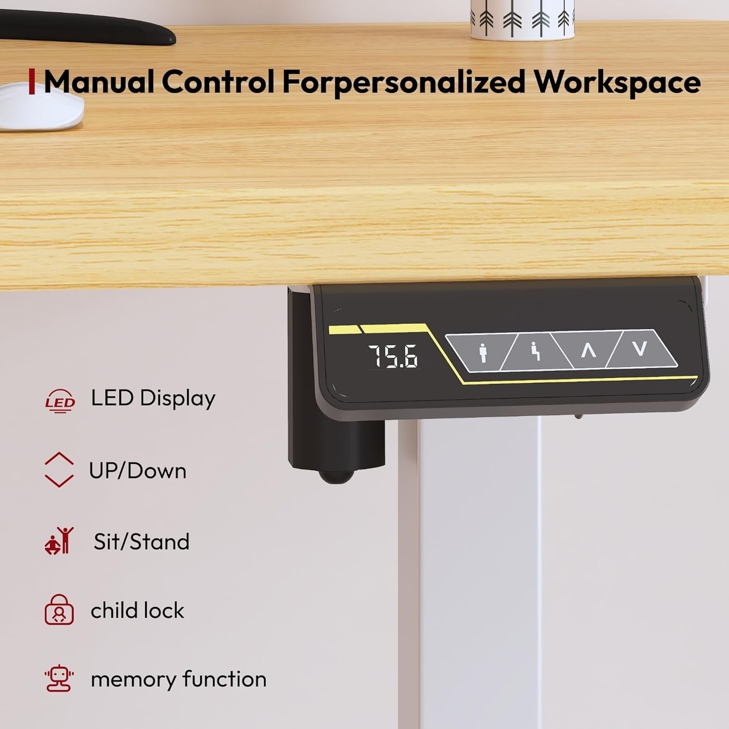 White Electric Standing Desk 140x60cm with Hooks, Tray & Memory Control