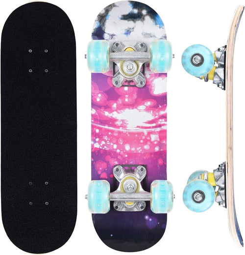 Kids Mini Skateboard 17in Light Up Wheels Beginner Double Kick Cruiser