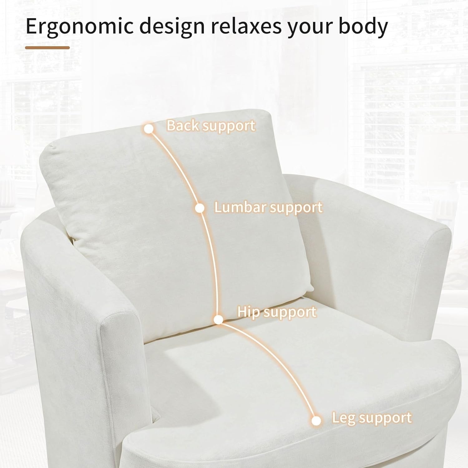 Swivel Tub Chair Accent Armchair with Pillow White Fabric