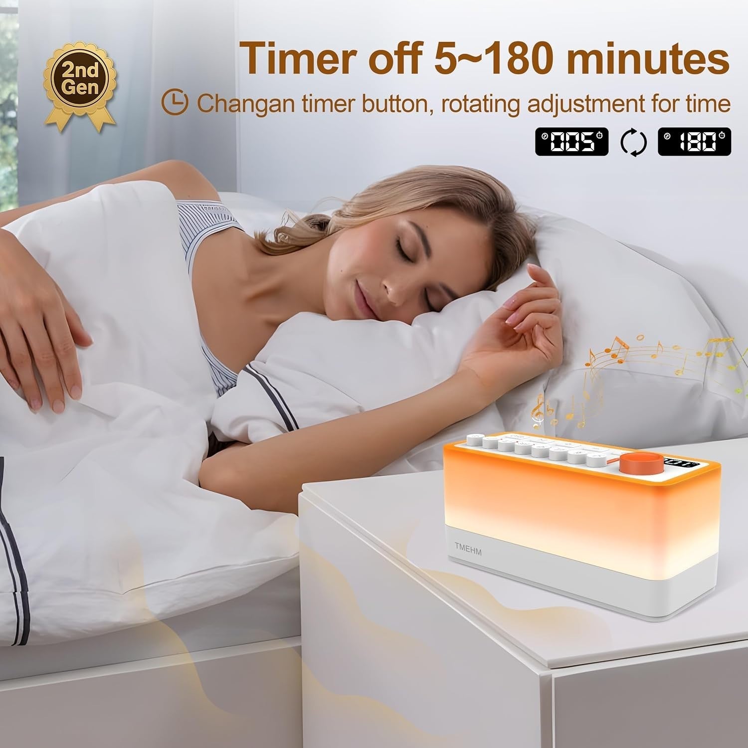 White Noise Machine with 8 Nature Sounds, Night Light & Bluetooth Speaker