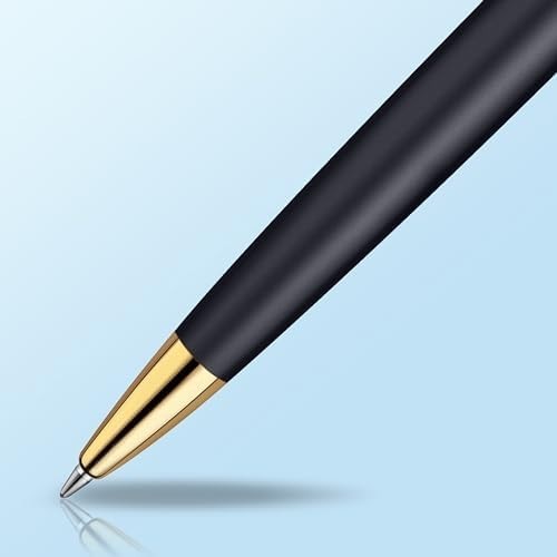 Luxury Ballpoint Pen – Matte Black Satin, 23K Gold Trim, Medium Blue Ink