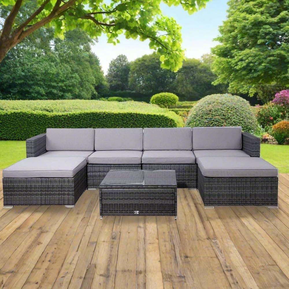 6 Seater Outdoor Rattan Sofa Set | Modular Garden Furniture Patio Couch