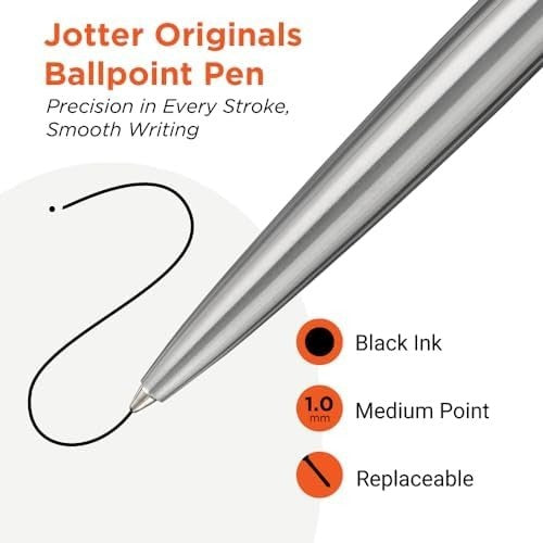 Personalised Ballpoint Pen – Silver Stainless Steel, Gold Clip, Medium Black Ink