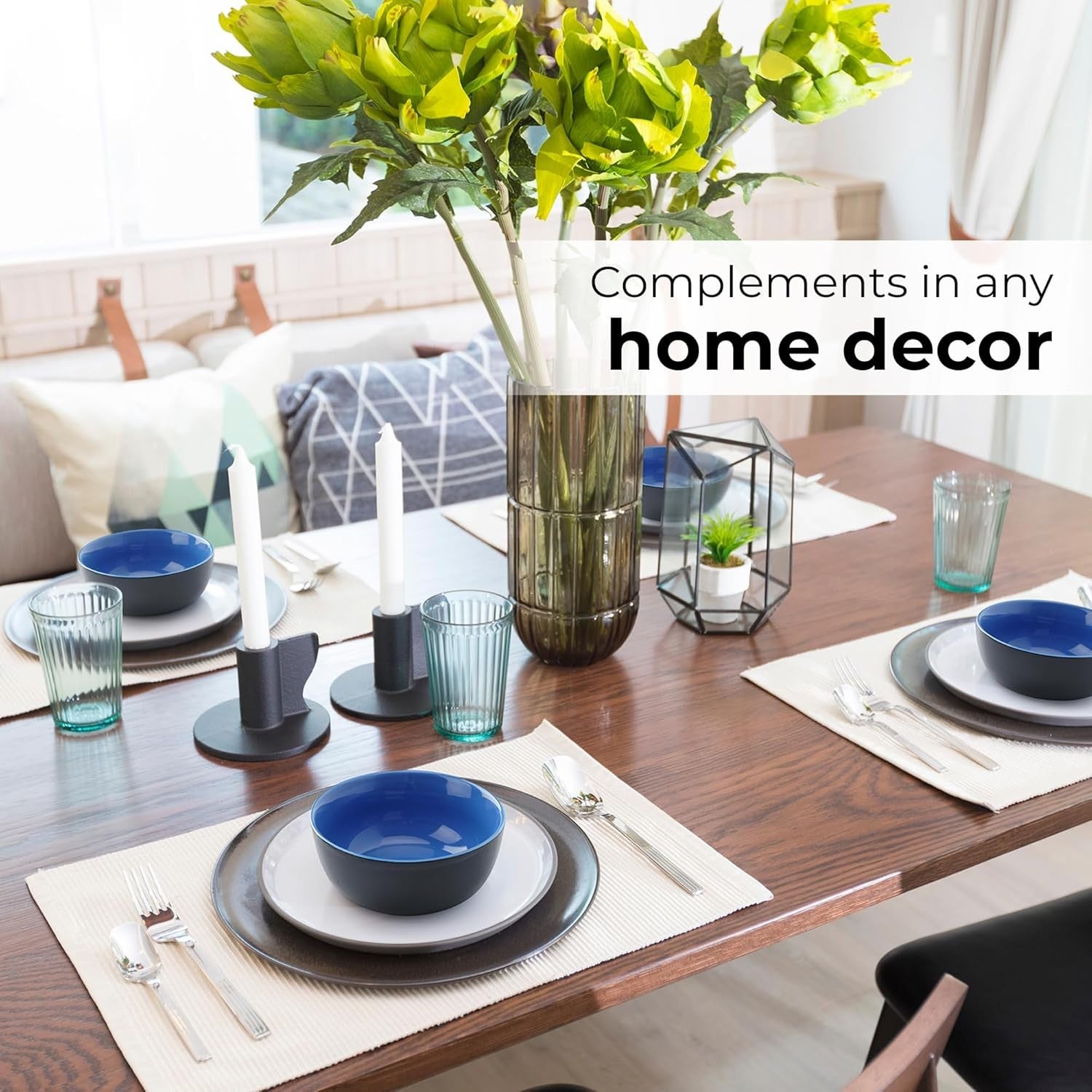 30pc Dinnerware Set Plates Bowls Mugs Service for 6 Modern Blue