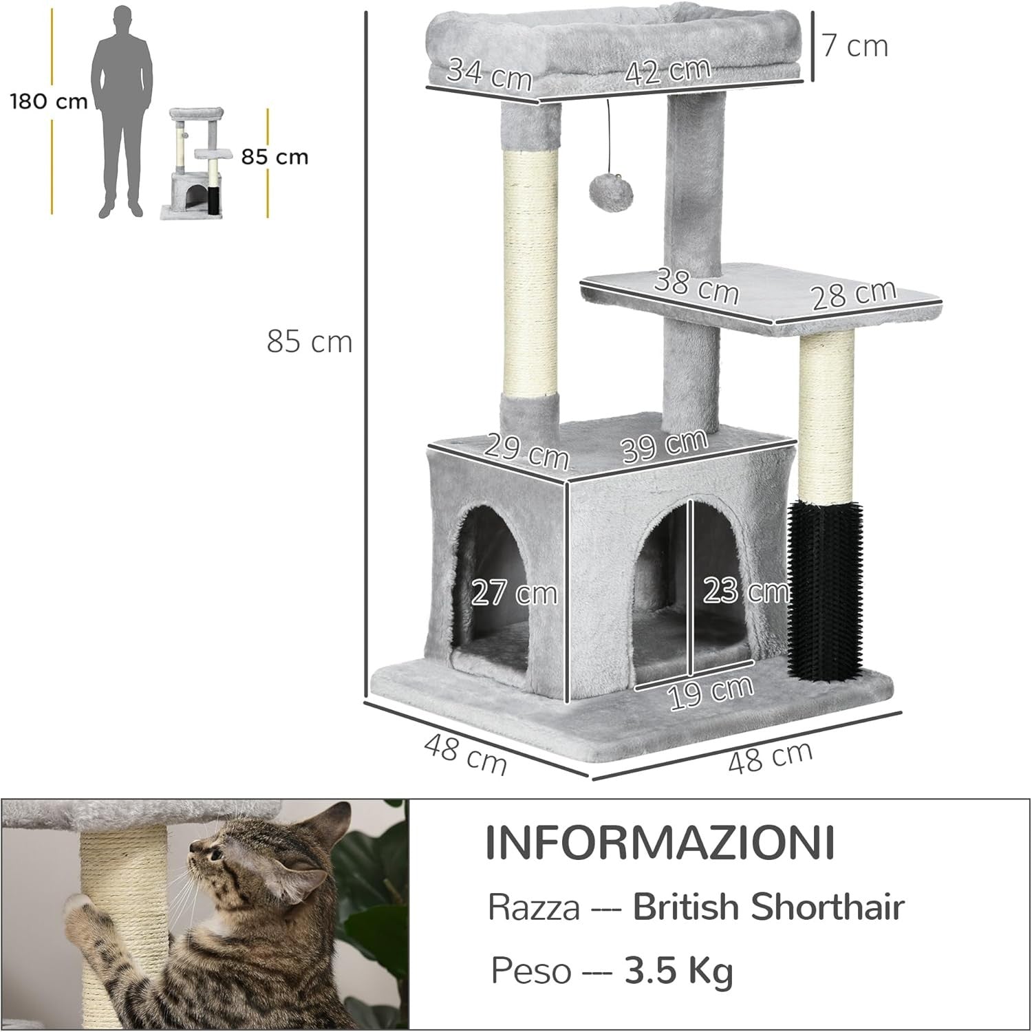 Cat Tree Tower for Indoor Cats with Condo Scratching Posts Hanging Toy Grey