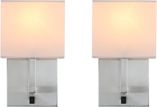 Modern Wall Lights with Switch Linen Shade LED Ready, Warm Glow, E27 Pair