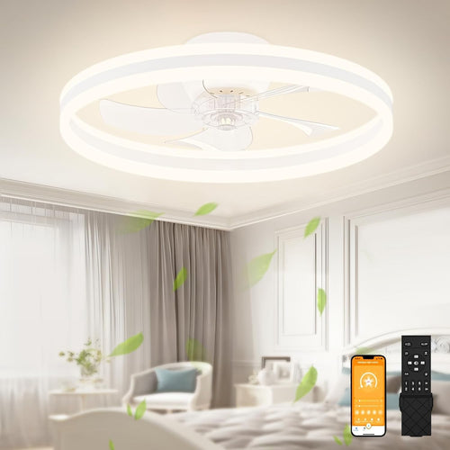 60cm Ceiling Fan with Light, Remote, 6 Speeds, Dimmable, White