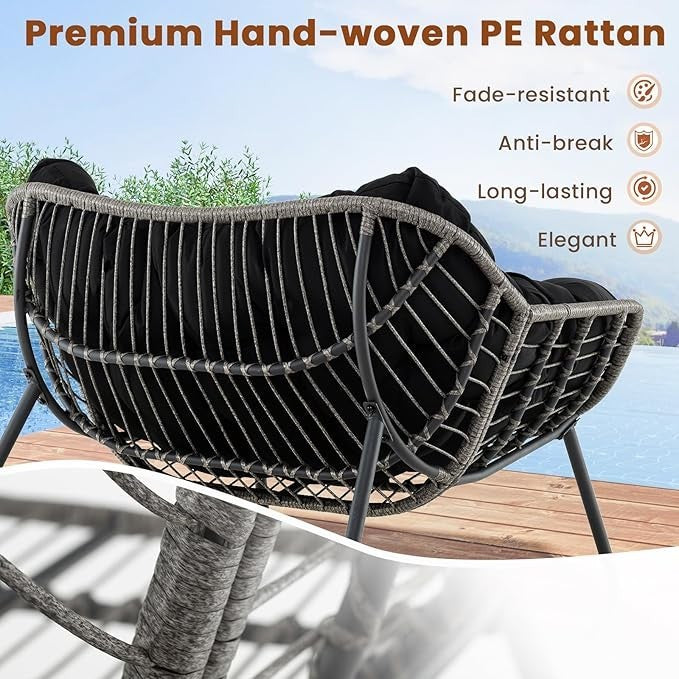 Outdoor Rattan Rocking Chair with Thick Cushion – Patio Egg Lounge Seat