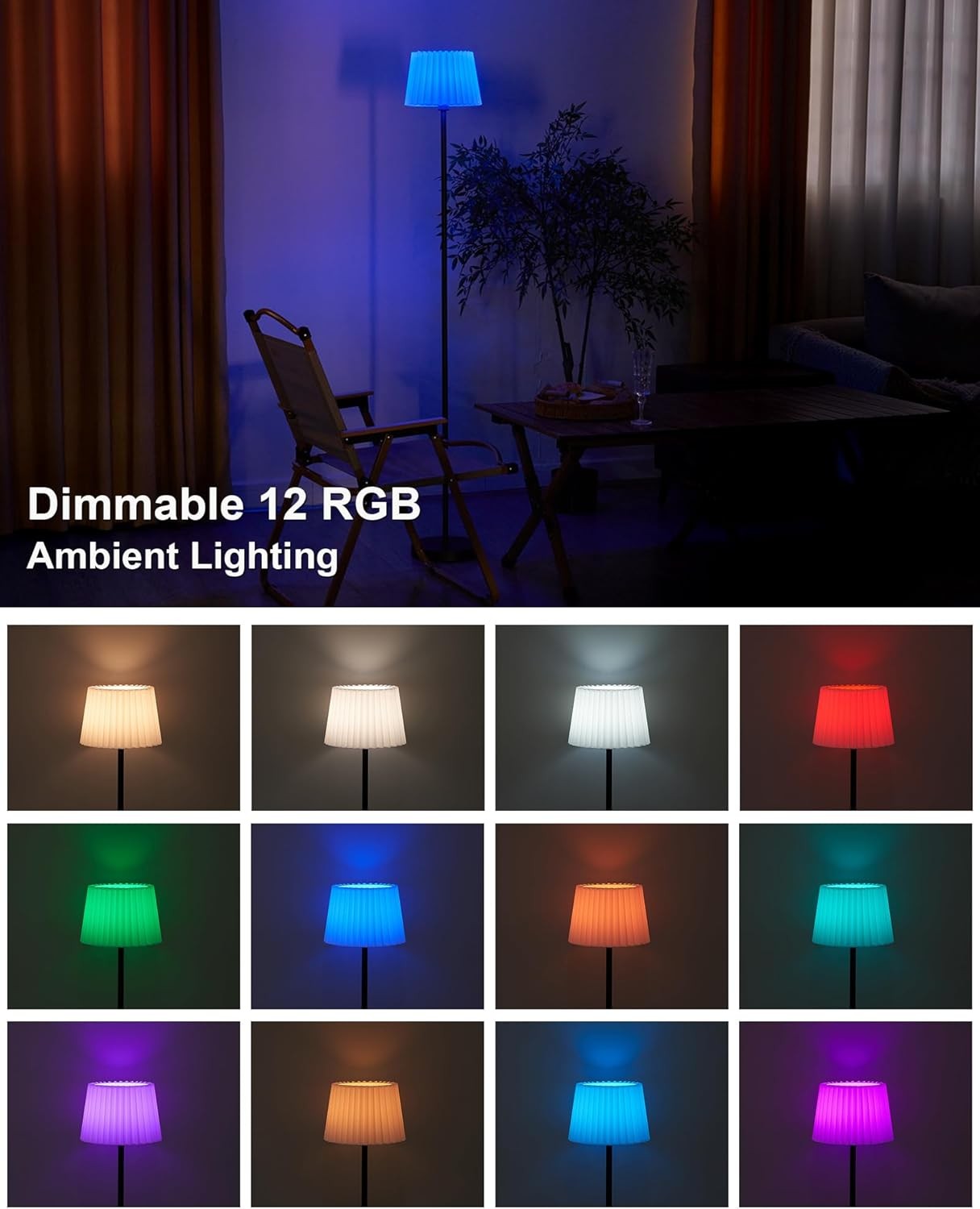 Cordless Floor Lamp Rechargeable Battery Remote Dimmable Portable 57in Light