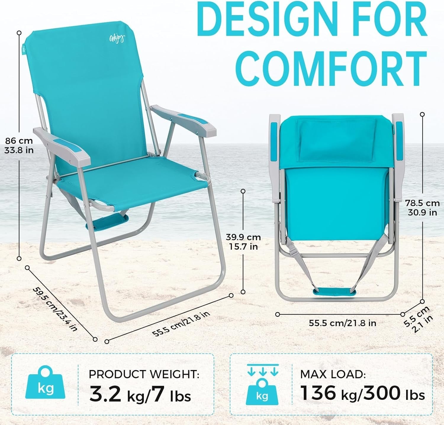 Portable Folding Garden Chairs 2-Pack High Back Camping Beach Chairs