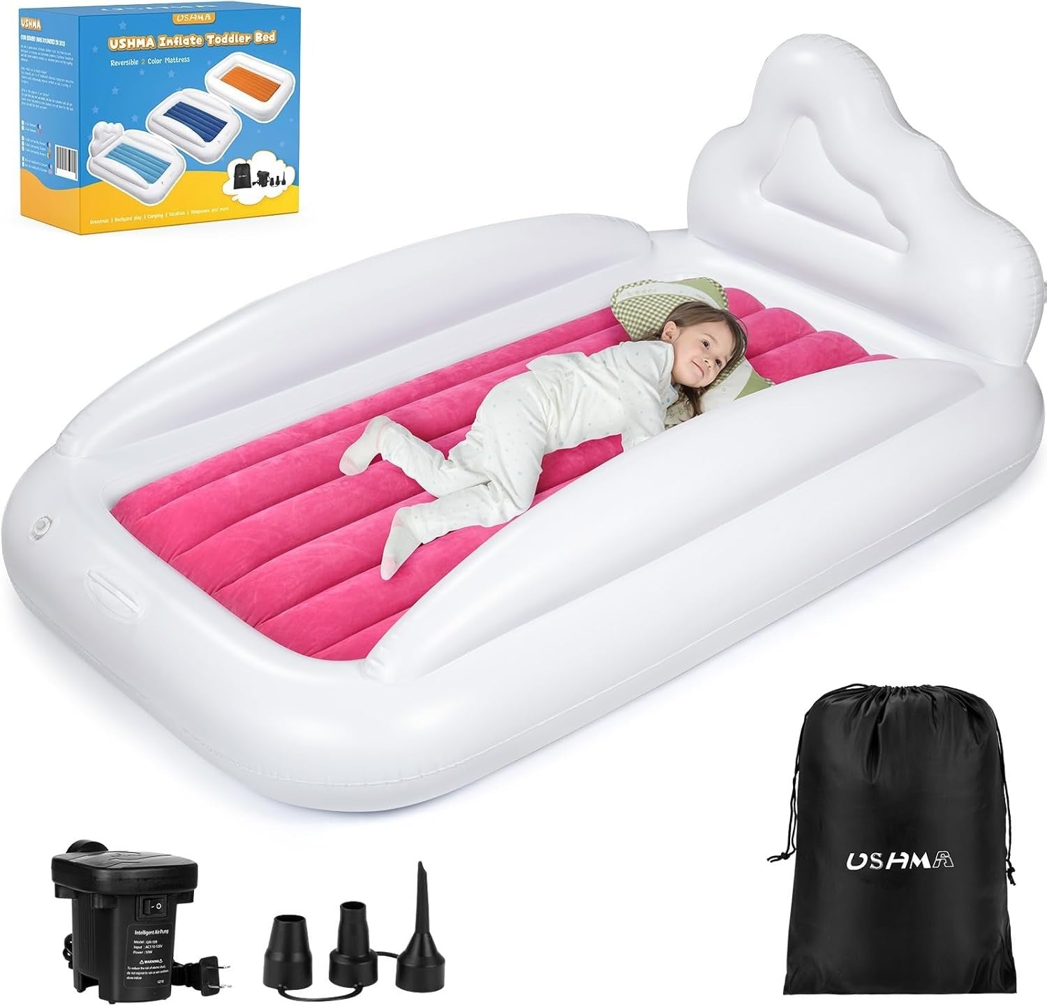Inflatable Toddler Travel Bed with Sides Kids Air Mattress Portable