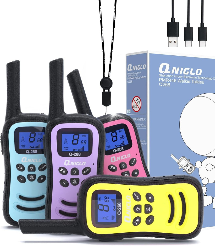 Kids Rechargeable Walkie Talkies VOX Flashlight Long Range 4 Pack