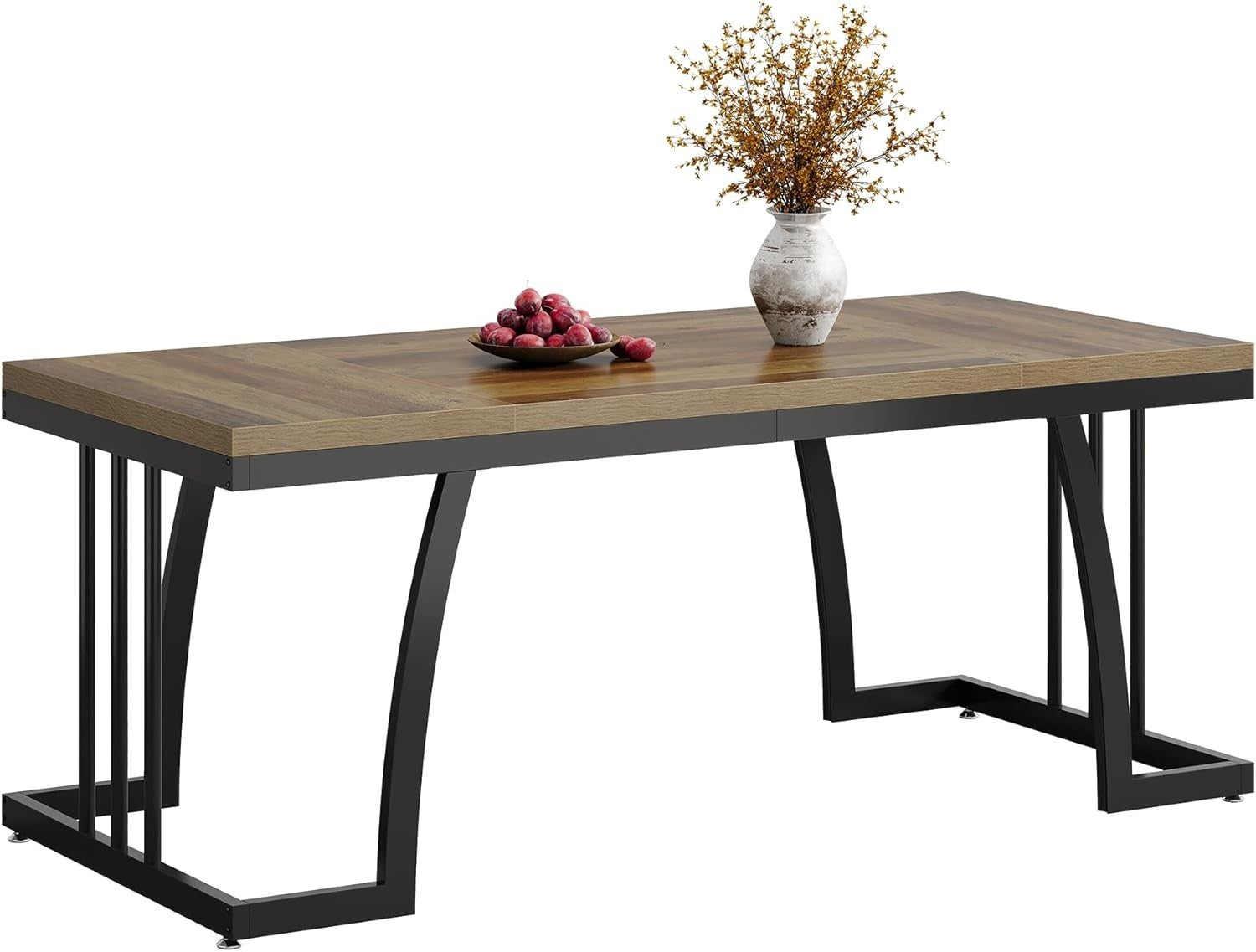 Rustic Dining Table Wood Metal Frame 6 Seater Kitchen Table Sturdy