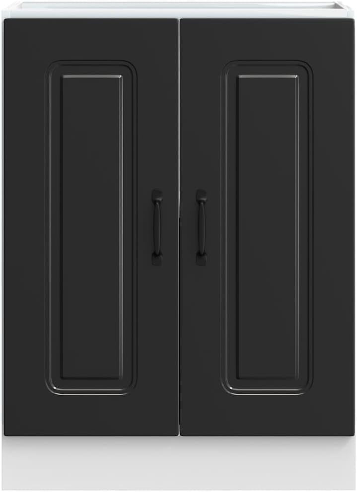Modern Black Bathroom Vanity Cabinet 60cm Under Sink Storage Unit with Doors
