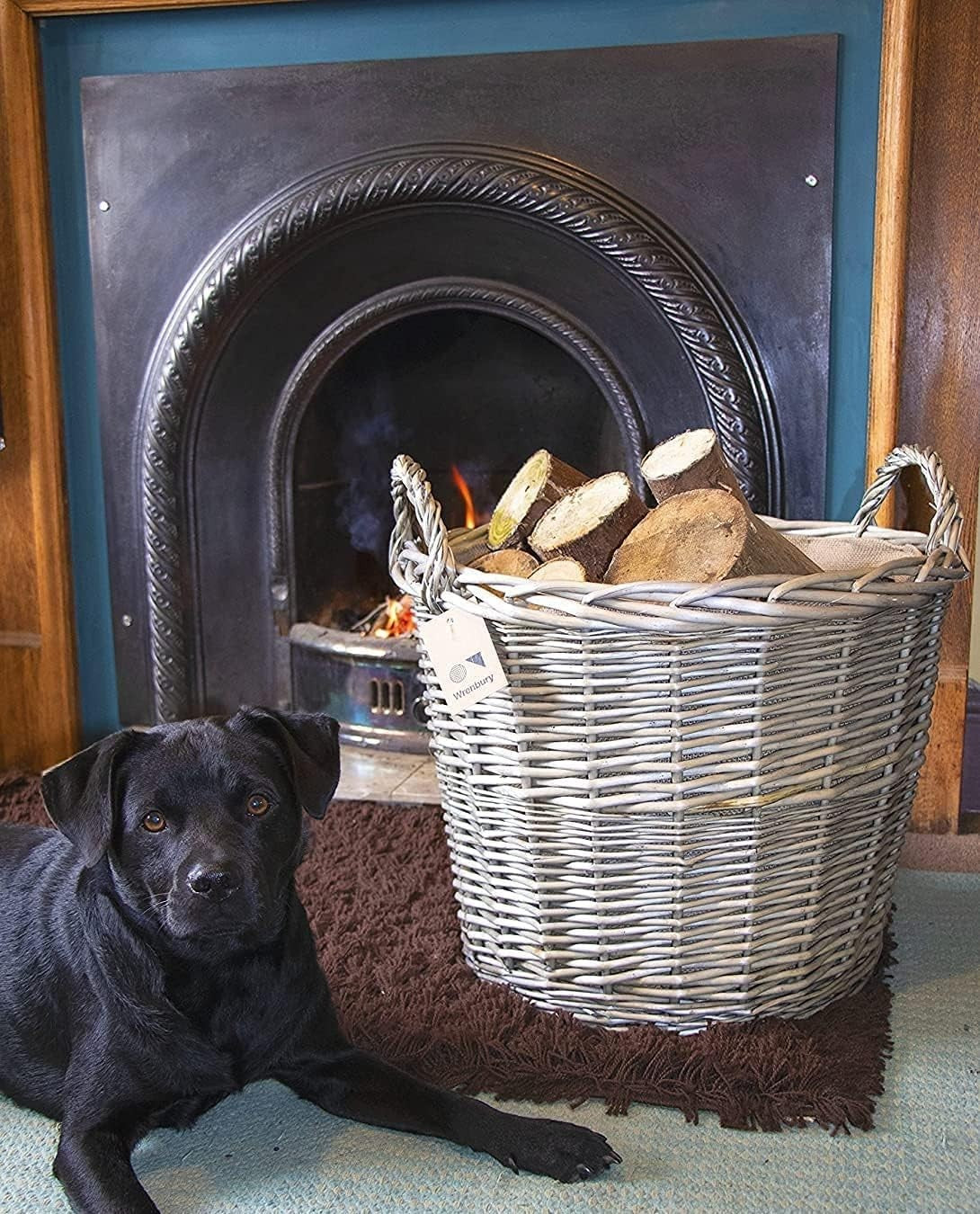 Wicker Log Basket Set with Handles & Lining – 51cm & 38cm Firewood Bins