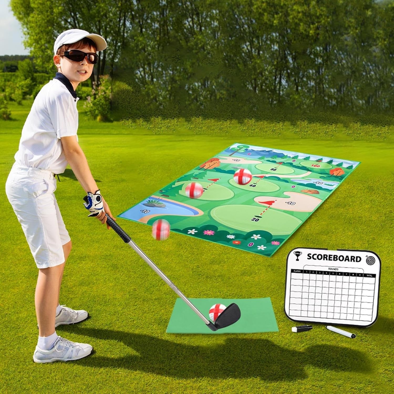 Golf Practice Mat & Chipping Game Set Indoor Outdoor