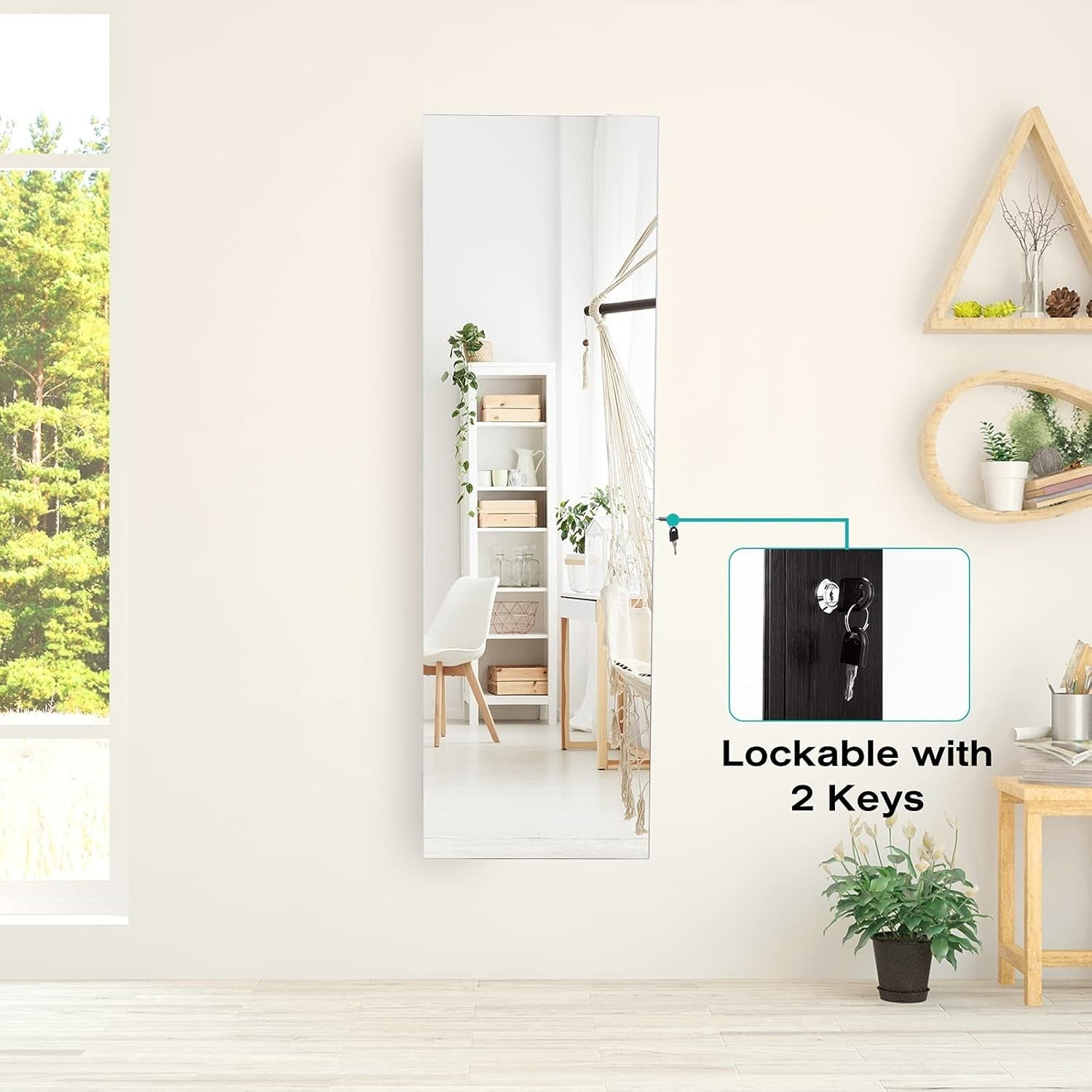 LED Mirror Jewelry Armoire Wall or Door Mount Lockable Makeup Storage