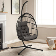 Hanging Egg Chair with Stand Indoor Outdoor Rattan Swing Seat Cushion
