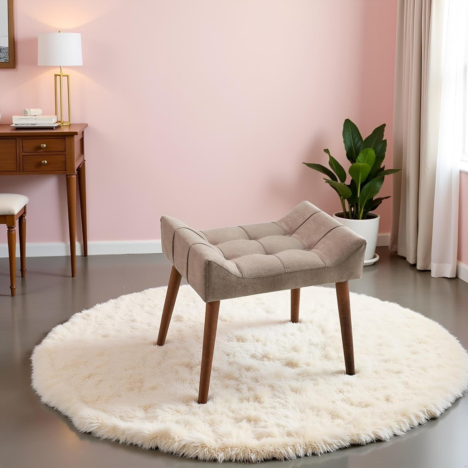 Antique Rose Padded Dressing Table Stool Modern Vanity Makeup Chair