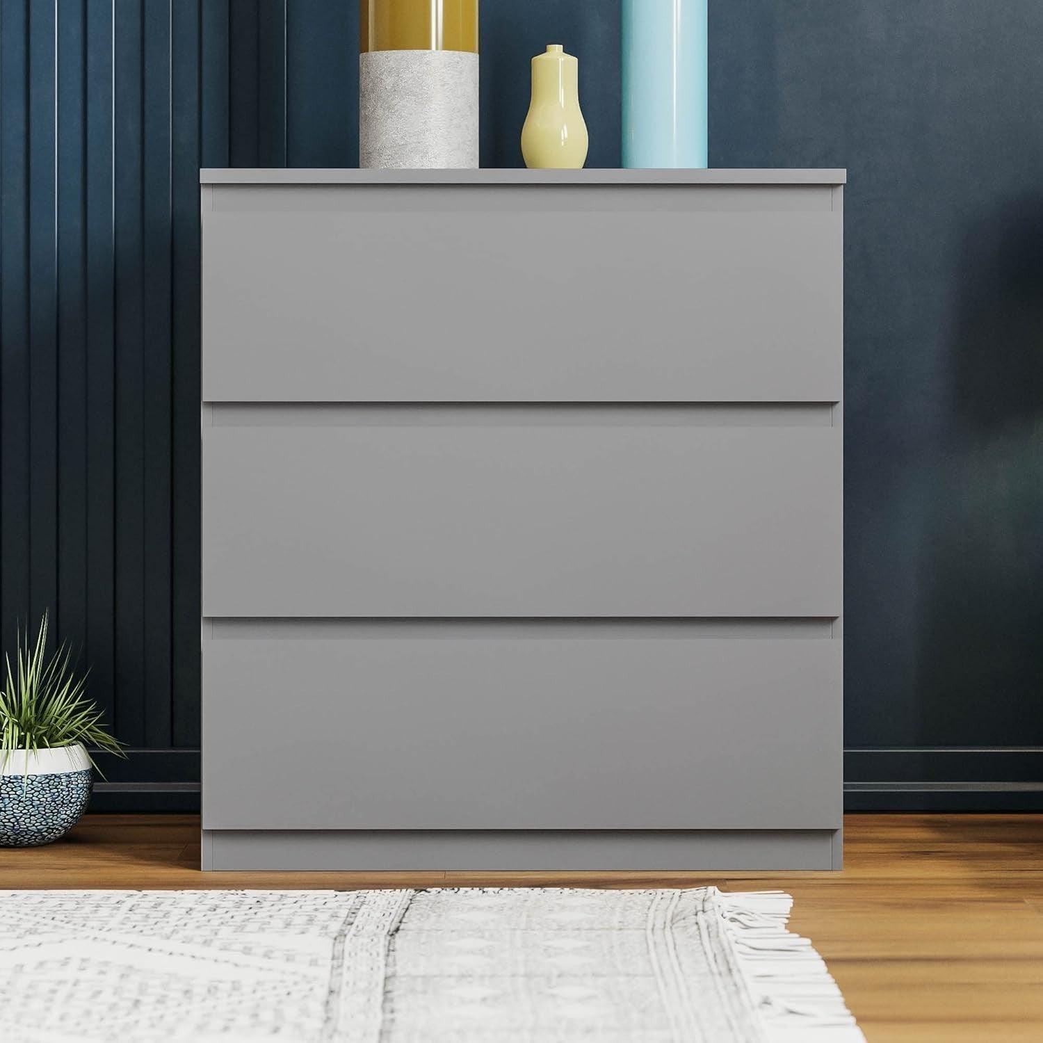Modern Grey 3 Drawer Chest Storage Unit for Bedroom Home Office