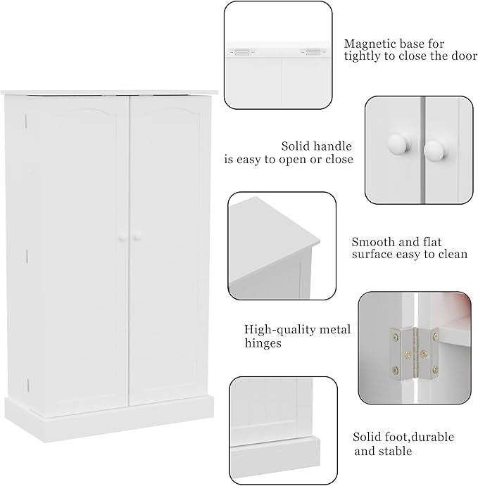 Tall White Kitchen Pantry Cabinet with 6 Adjustable Shelves & Doors – Space